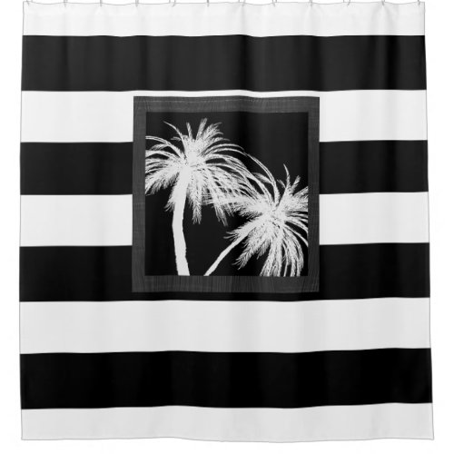 Black  White Tropical Palm Trees Modern Chic Shower Curtain