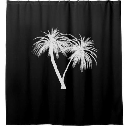 Black & White Tropical Palm Trees Modern Chic Shower Curtain