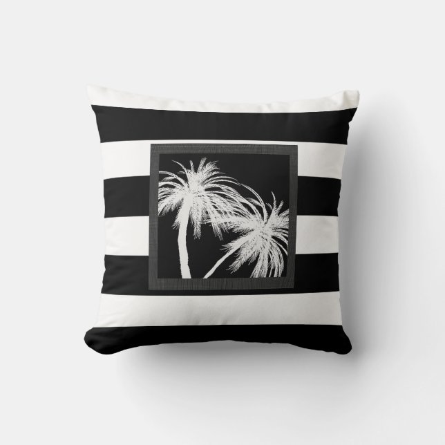 Black & White Tropical Palm Trees Modern Chic Throw Pillow (Front)