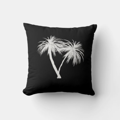Black  White Tropical Palm Trees Modern Chic Throw Pillow