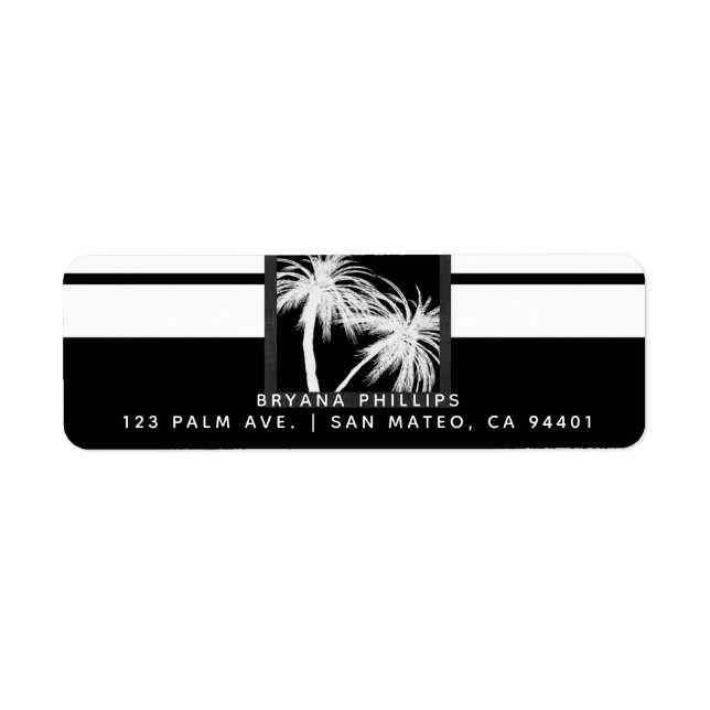 Black & White Tropical Palm Trees Modern Wedding Label (Front)