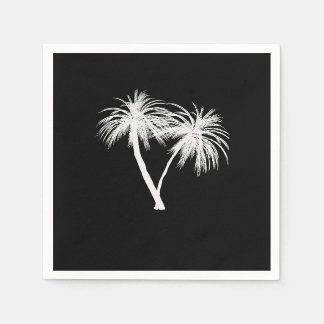 Black & White Tropical Palm Trees Modern Wedding Napkins (Front)