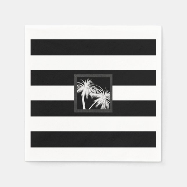 Black & White Tropical Palm Trees Modern Wedding Paper Napkins (Front)