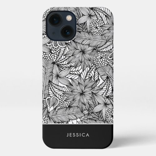 Black  White Tropical Pattern Personalized iPhone 13 Case