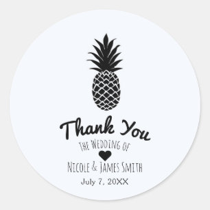 Black & White Tropical Pineapple Elegant Chic Classic Round Sticker