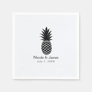 Black & White Tropical Pineapple Elegant Chic Paper Napkins