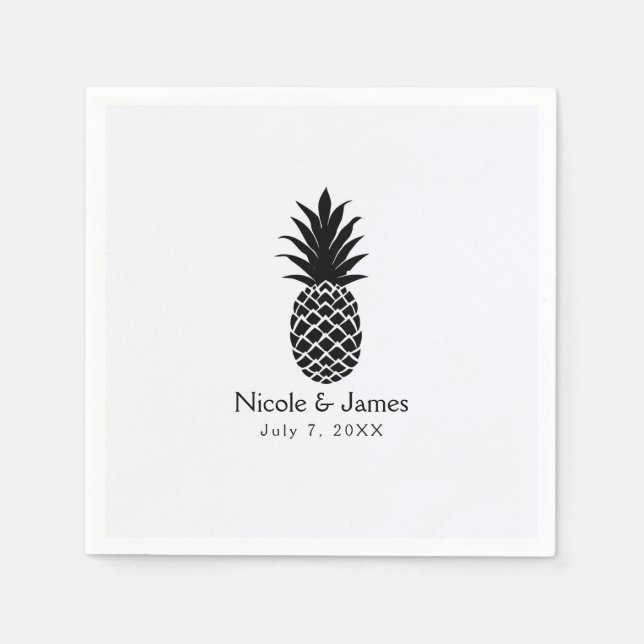Black & White Tropical Pineapple Elegant Chic Paper Napkins (Front)
