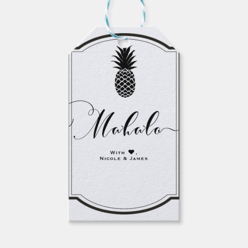 Black  White Tropical Pineapple Favor MAHALO ALOHA Gift Tags
