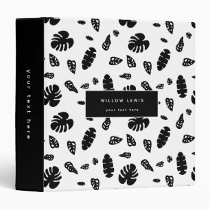 Black & White Tropical Summer Leaves Pattern Album 3 Ring Binder