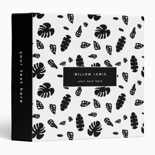 Black  White Tropical Summer Leaves Pattern Album 3 Ring Binder