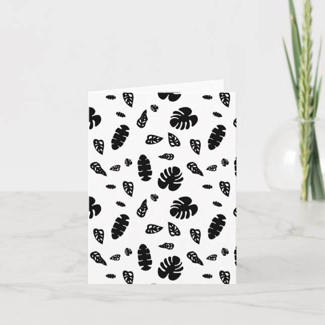 Black & White Tropical Summer Leaves Pattern Card (Front)