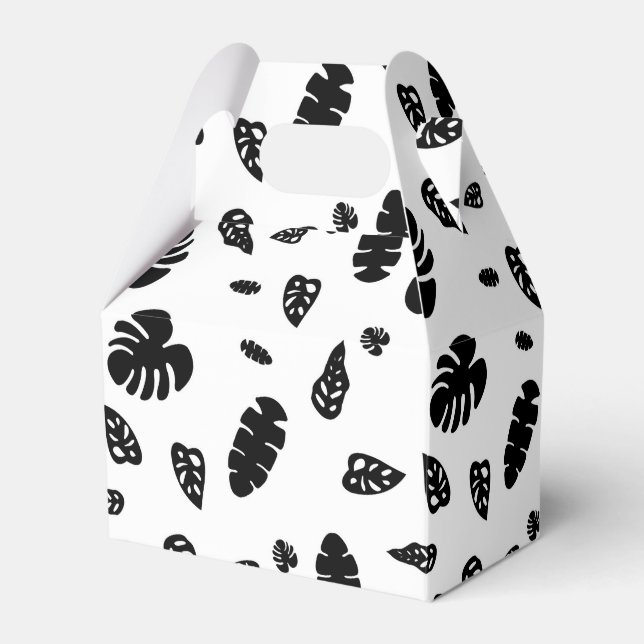 Black & White Tropical Summer Leaves Pattern Favor Boxes (Front Side)