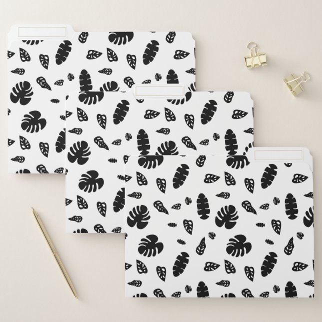 Black & White Tropical Summer Leaves Pattern File Folder (Set)