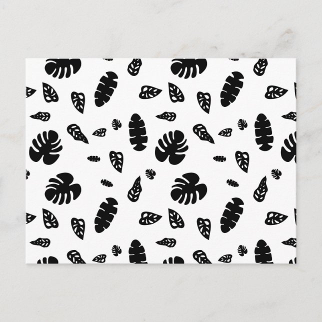 Black & White Tropical Summer Leaves Pattern Holiday Postcard (Front)