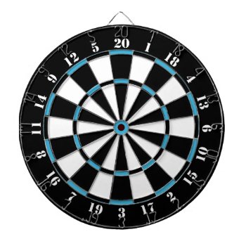 Black White Turquoise Blue Dart Board by stripedhope at Zazzle
