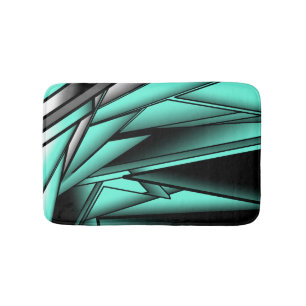 Black White Turquoise Ombre Modern Abstract Art Bath Mat