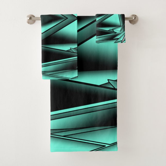 Black White Turquoise Ombre Modern Abstract Art  Bath Towel Set (Insitu)
