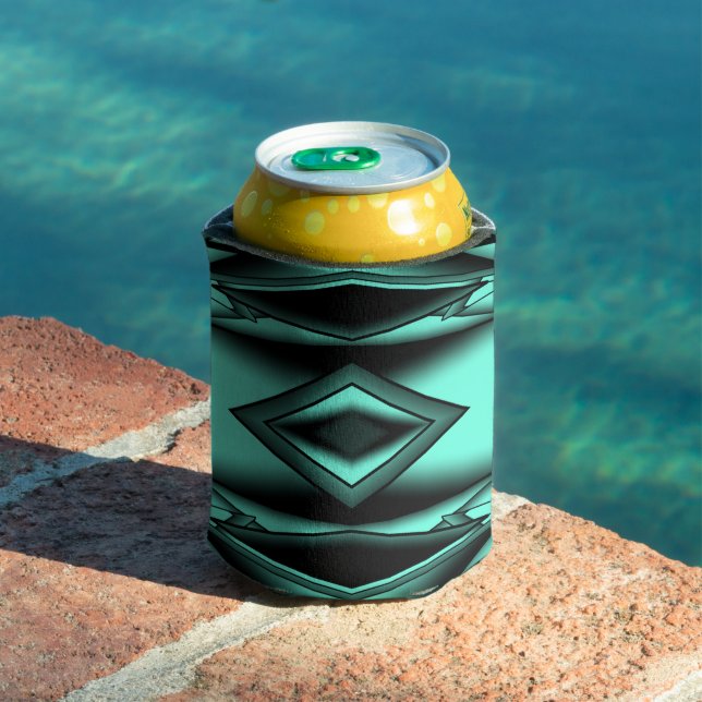 Black White Turquoise Ombre Modern Abstract Art Can Cooler (In Situ Pool)