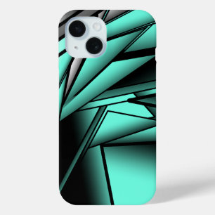 Black White Turquoise Ombre Modern Abstract Art iPhone 15 Case