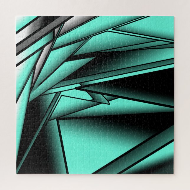 Black White Turquoise Ombre Modern Abstract Art Jigsaw Puzzle (Vertical)