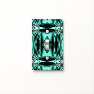 Black White Turquoise Ombre Modern Abstract Art Light Switch Cover