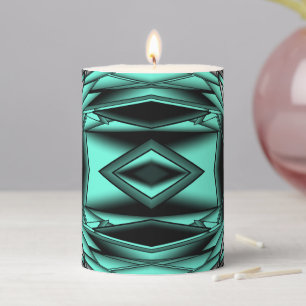 Black White Turquoise Ombre Modern Abstract Art Pillar Candle