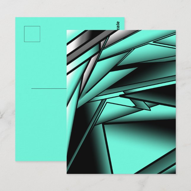 Black White Turquoise Ombre Modern Abstract Art Postcard (Front/Back)
