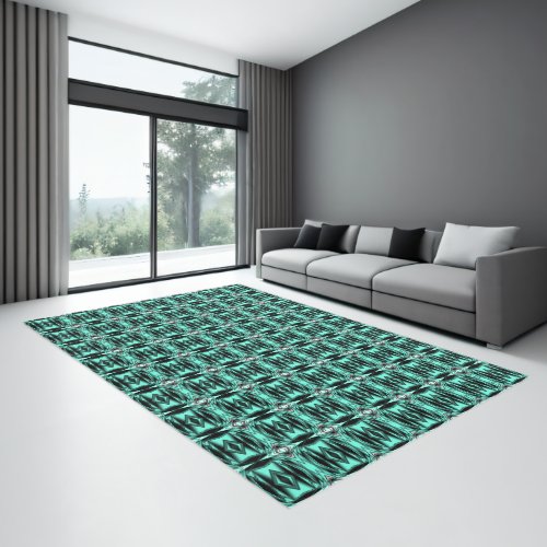 Black White Turquoise Ombre Modern Abstract Art Rug