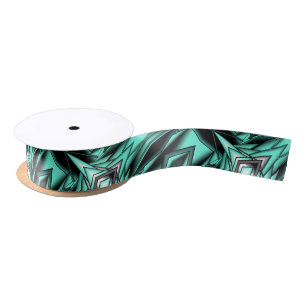 Black White Turquoise Ombre Modern Abstract Art Satin Ribbon