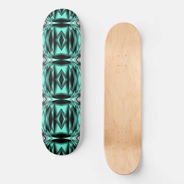 Black White Turquoise Ombre Modern Abstract Art Skateboard (Front)