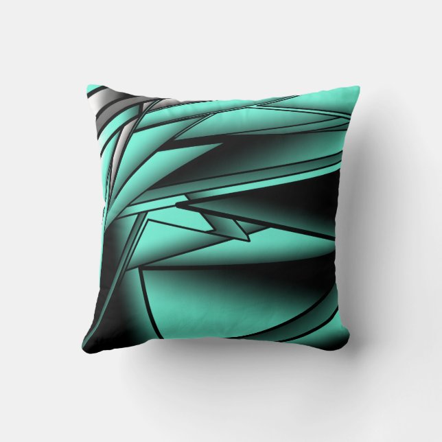 Black White Turquoise Ombre Modern Abstract Art Throw Pillow (Back)