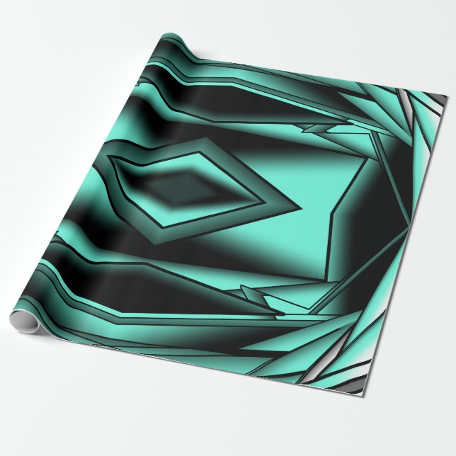 Black White Turquoise Ombre Modern Abstract Art Wrapping Paper (Unrolled)