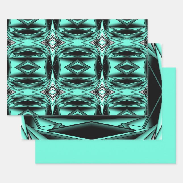 Black White Turquoise Ombre Modern Abstract Art Wrapping Paper Sheets (Set)
