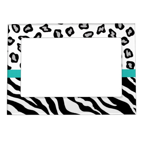 Black White Turquoise Zebra and Leopard Skin Photo Magnetic Picture Frame