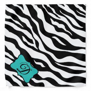 Black White Turquoise Zebra Leopard Skin Monogram Bandana