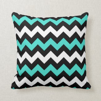 Black White Turquoise Zigzag Throw Pillow