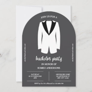 Black White Tuxedo Bachelor Party Invitation