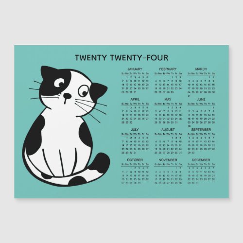 Black White Tuxedo Cat 2024 Calendar Magnetic Card