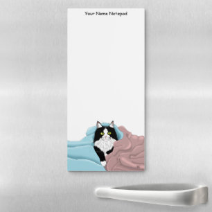 Black White Tuxedo Cat Blankets Cute Blue Pink Magnetic Notepad
