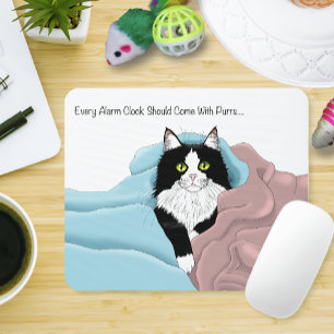 Black White Tuxedo Cat Blankets Cute Blue Pink  Mouse Pad