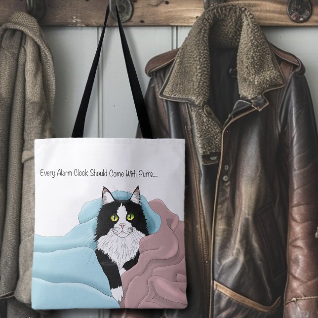 Black White Tuxedo Cat Blankets Cute Blue Pink  Tote Bag (Creator Uploaded)