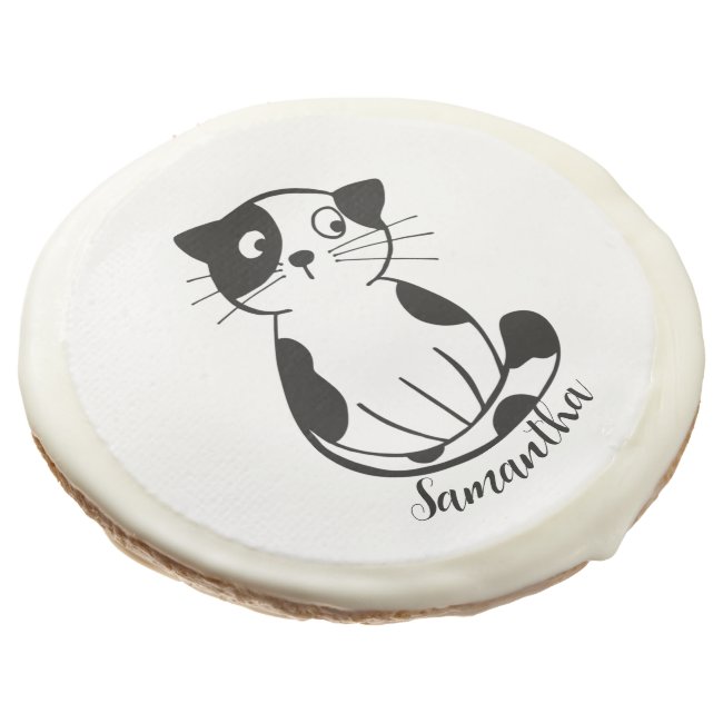 Black White Tuxedo Cat Design Sugar Cookie