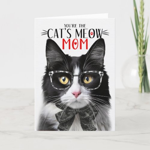 Black White Tuxedo Cat for Mom on Mothers Day Holiday Card