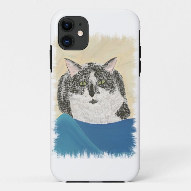 Black White Tuxedo Cat on Blue iPhone 5 Cases (Back)
