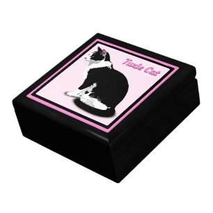 Black & White Tuxedo Cat Personalized Keepsake Box