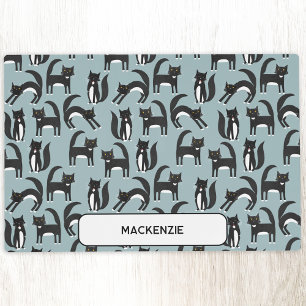 Black White Tuxedo Cat Personalized Pet Food Mat