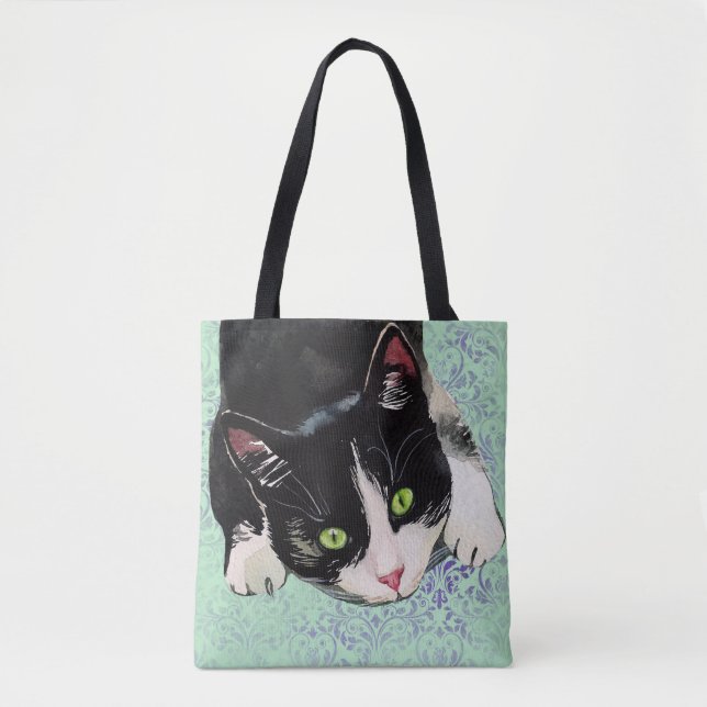 Black & White Tuxedo Cat Tote Bag (Front)