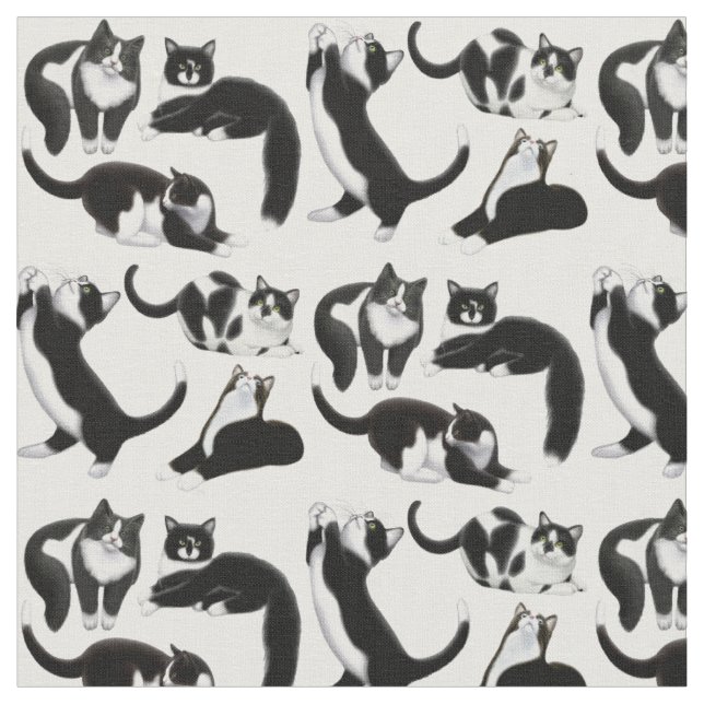 Black White Tuxedo Cats Fabric (Close Up)