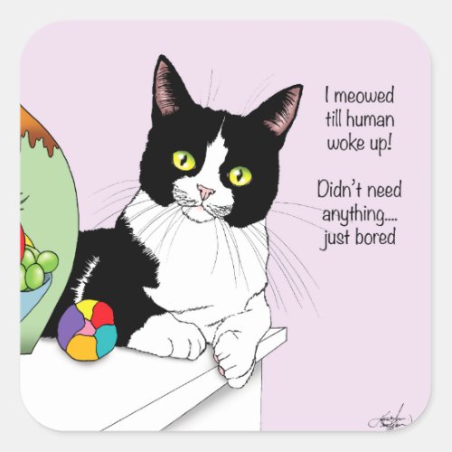 Black White Tuxedo Funny Cat Square Sticker