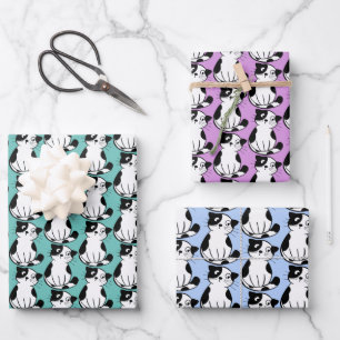 Black White Tuxedo Kitty Design Wrapping Paper